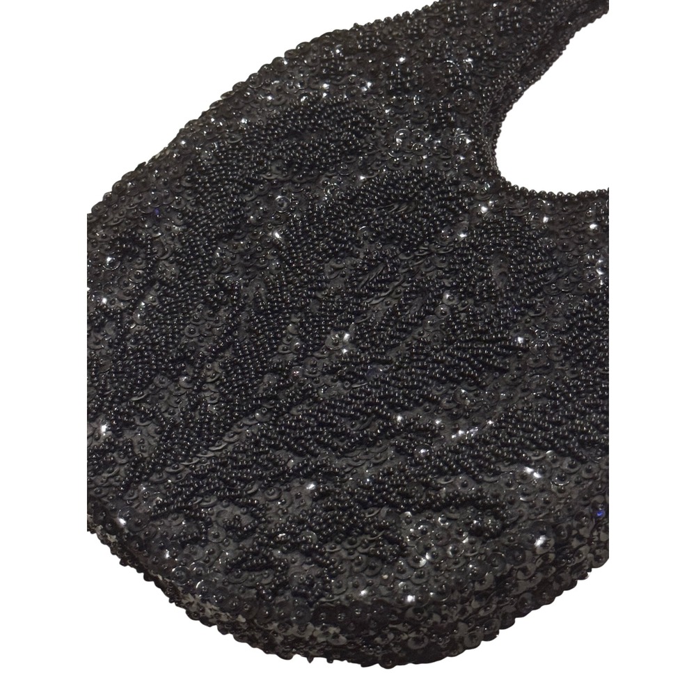 Walborg Vintage Hand Beaded Sequin Black Evening Bag Hobo Mini Purse Hong Kong
